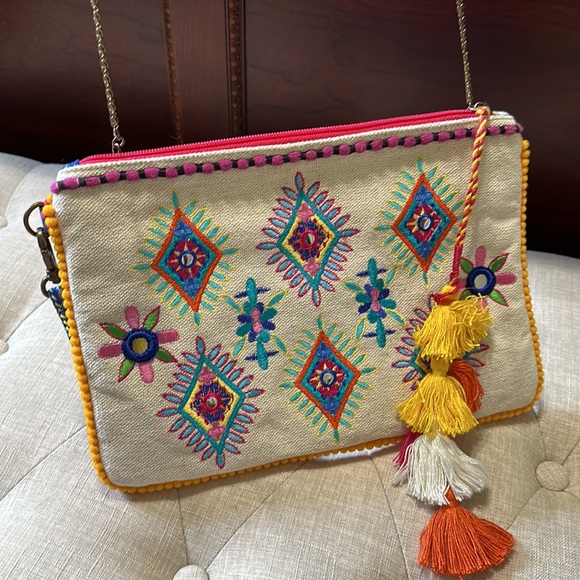 Steven By Steve Madden Elli Colorful Embroidered 3 Way Clutch, Pink Multi - Picture 7 of 9